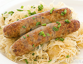 Runderbraadworst zuurkool en spekjes